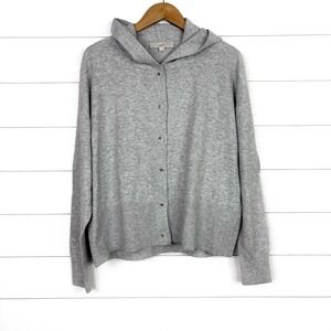 NWT Loft Hooded Button Cardigan Sweater Light Gray Large New